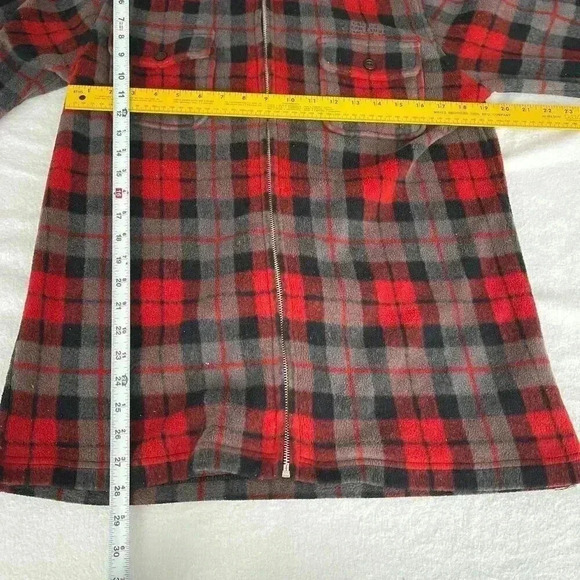 Fleece Flannel Shirt Size M Ralph Lauren Zip Up Red Gray Logo Camping Hiking - Picture 6 of 9